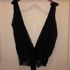 VX Intimate Collection Black Lace & Sheer Fine Mesh Fabric Open Teddy (O/S)